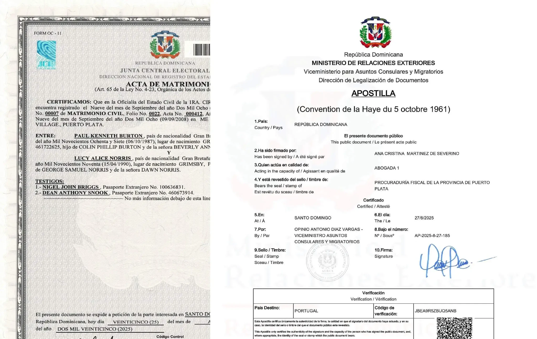 Dominican birth certificate with apostille