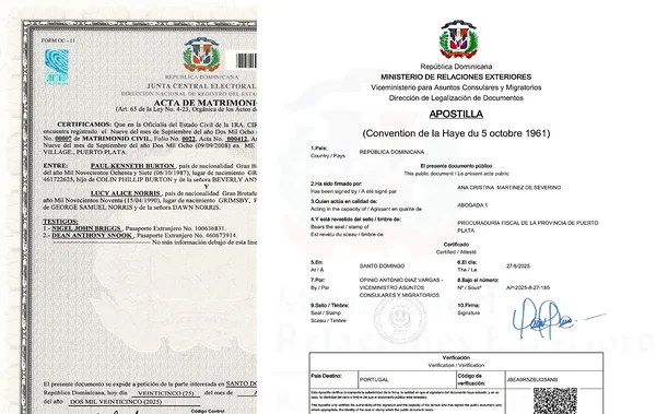 Un acta de nacimiento dominicana con su apostilla