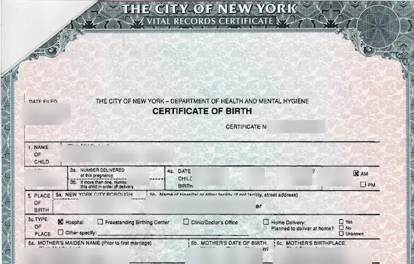 New York City vital records birth certificate required for Dominican citizenship by descent application