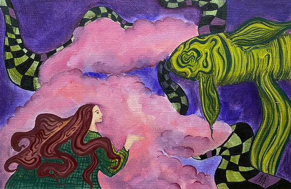 &quot;Fishy cloud&quot; - 28x19cm, oil on paper - framed