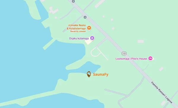 SaunaFy parvsauna asukoht Orjaku sadamas, Hiiumaa