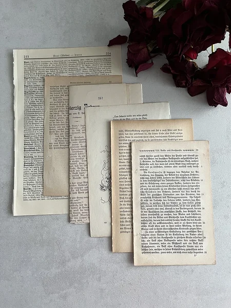 [vintage] gooti kirjas raamatulehed, 10tk