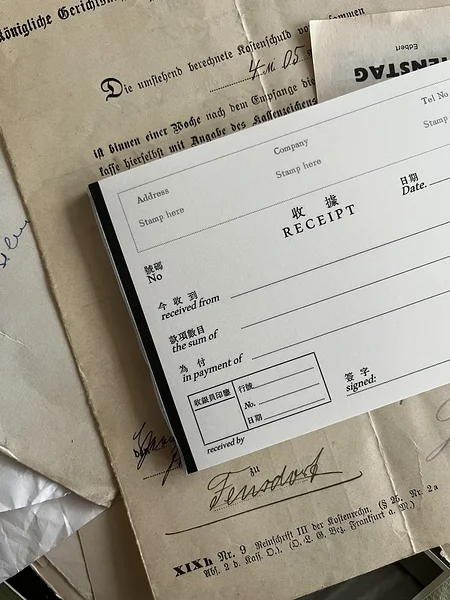 disainpaber Antique receipt, Penny fei