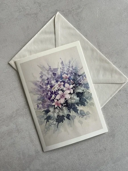[vintage] kaart ja ümbrik pastelsed lilled 