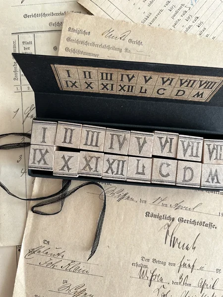rubber stamp set Roman Numerals, Lamp Paperi Brocante