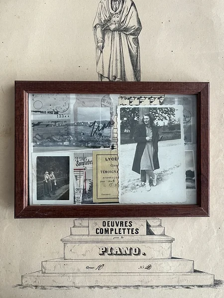 she, collage, framed