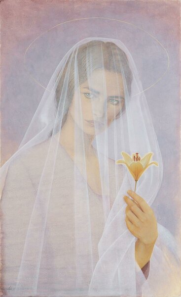 “Virgin” egg-tempera on wooden board, 65x40 cm/ 25.6x16 in, 2023