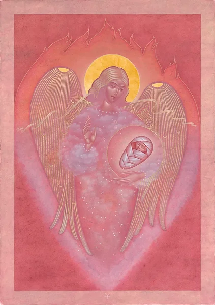 &quot;Celestial Guardian Angel&quot;, egg-tempera and gilding on plywood, 29.7x42 cm/11.7x16.5 in, 2025