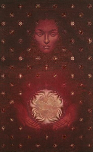 “Divine Mother” egg-tempera on wooden board, 65x40 cm/ 25.6x16 in, 2023