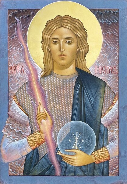 “Holy Archangel Michael” egg-tempera and gilding on plywood, 21x15 cm/ 8x6 in, 2021