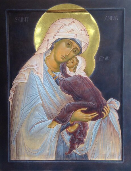 “Saint Anna ja the Mother of God the Holy Virgin Mary” egg-tempera and gilding on wooden board, 33x26 cm/ 13x10 in, 2019