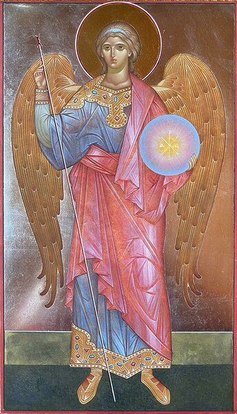 “Holy Archangel Michael” egg-tempera, gilding and silver on plywood, 26x15 cm/ 10x6 in, 2020