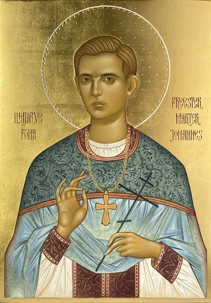 “Holy Priest Martyr Johannes of Ilmjärve”, egg-tempera and gilding on wooden board, 2024