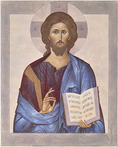 “Pantocrator” taught by Anthony Gunin, egg-tempera and assist on wooden board, 24x30 cm, 9.4x11.8 in, 2025