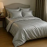 Luxurious silver gray bedroom retreat