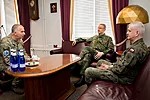 MG Kalliomaa and BG Fryc engaging in an office call with BG Šiuparis.