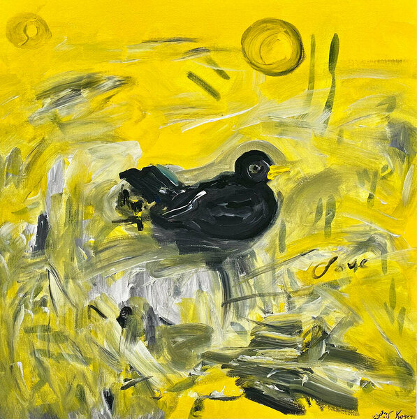 Blackbird. 2023, acrylics on linen, 70 x 70 cm