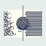 Dall·e 2024 02 02 12.49.50   create an illustration depicting a tangled ball of yarn on one side and neatly arranged straight lines of yarn on the other side. this visual metaphor