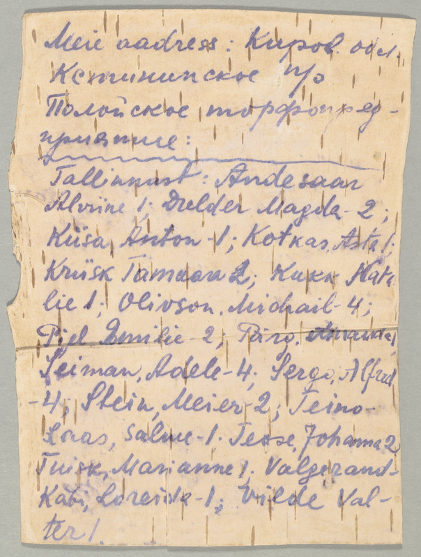 Siberi asumiselt saadetud kiri kasetohul AM D 3091154