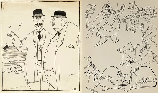 Vasakult „Arusaamata“, „Arutelu“, Gori. Karikatuur, Eesti Kunstimuuseum