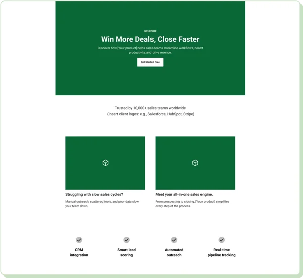 Sales landing page template