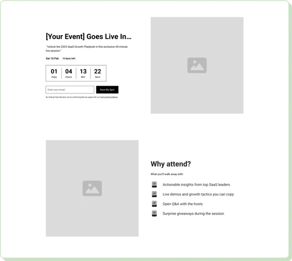 Virtual event countdown landing page