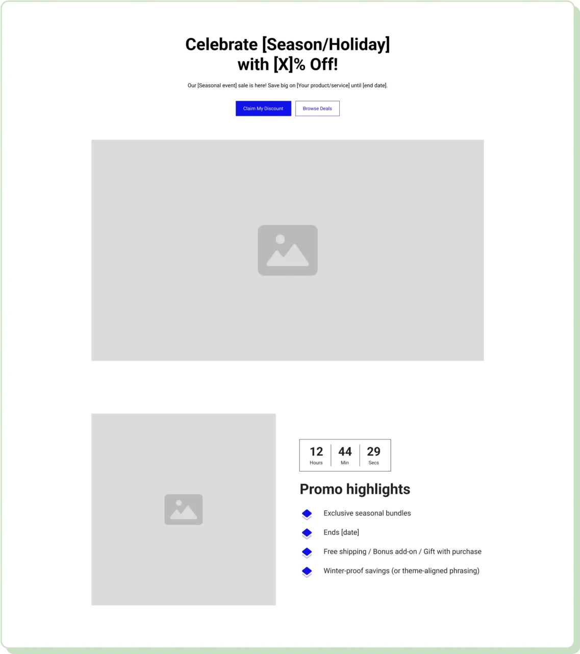 Seasonal promo landing page template