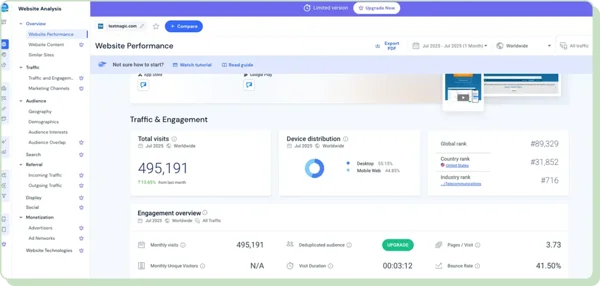 SimilarWeb: landing page optimization tool