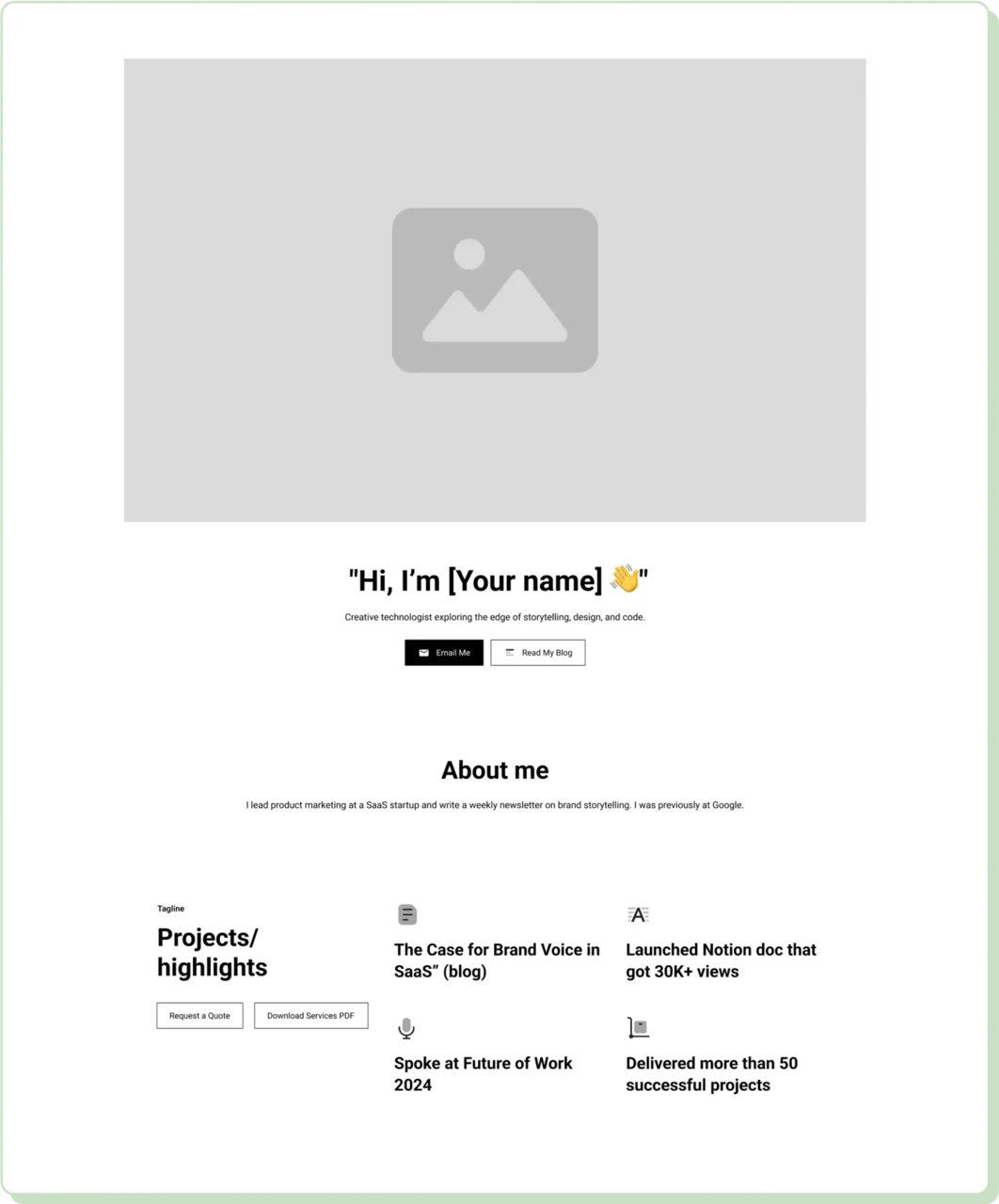 Personal landing page template