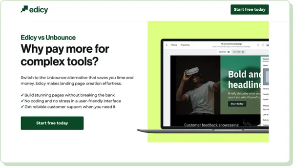 Edicy - landing page CTA example