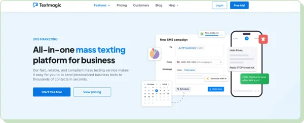 Textmagic - landing page CTA example