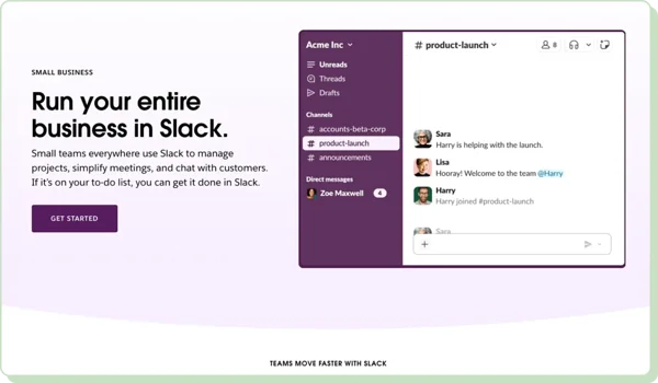 Slack - landing page CTA example