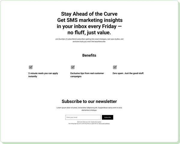 Newsletter sign-up landing page page