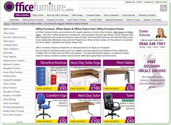 Officefurniture online - example of landing page mistakes