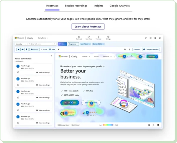 Microsoft Clarity: landing page optimization tool