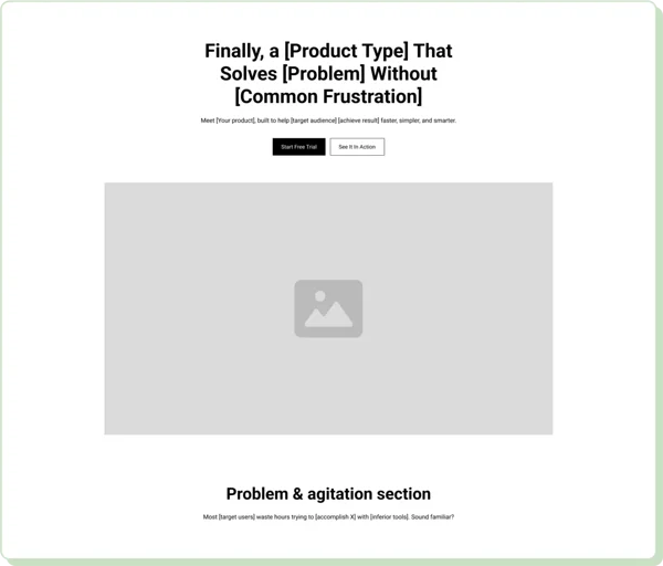 Product landing page template