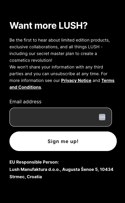 LUSH - landing page CTA example