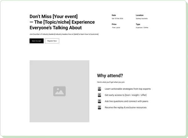 Event landing page template