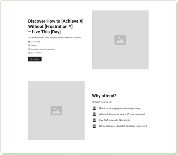 Webinar sign-up landing page template