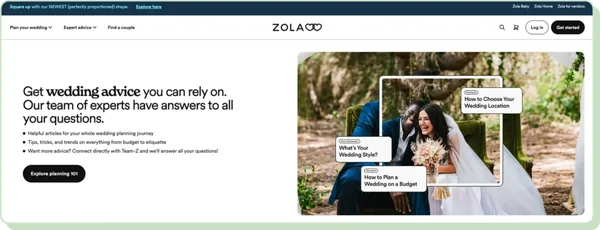Zola - landing page CTA example