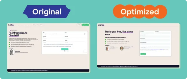 Charlie HR landing page before & after optimization
