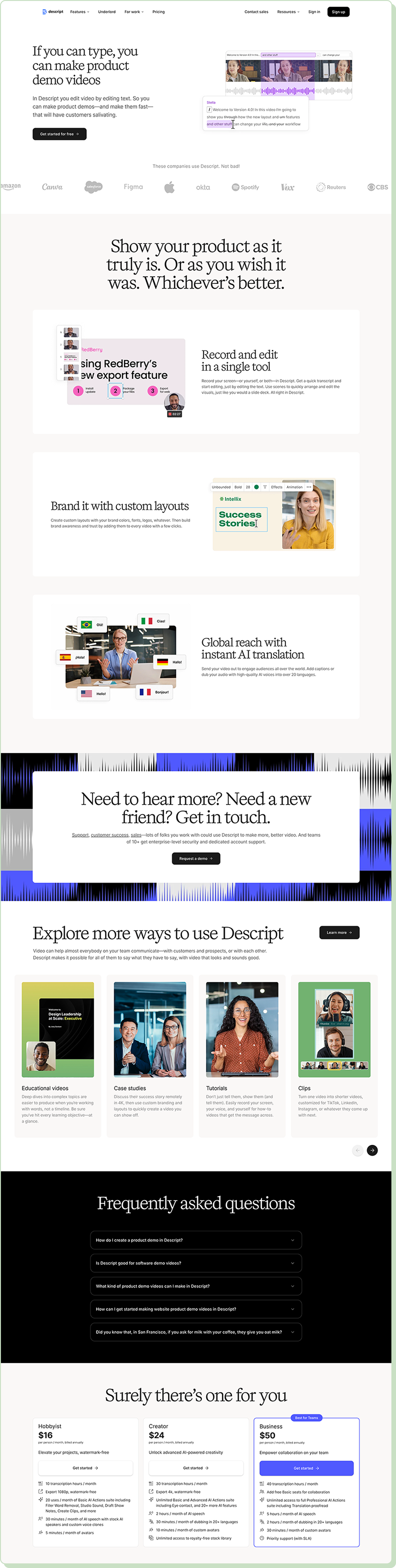 Descript landing page