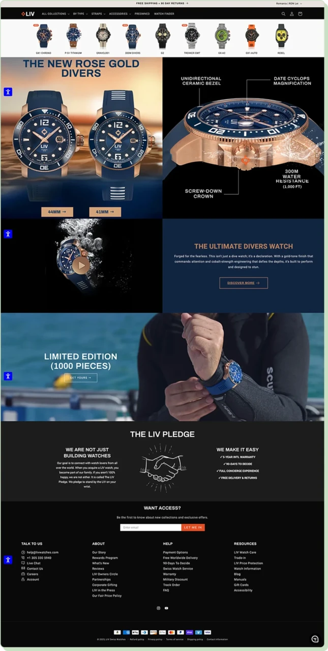 LIV Watches landing page