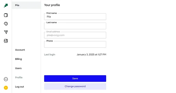 Profile settings in Edicy admin view