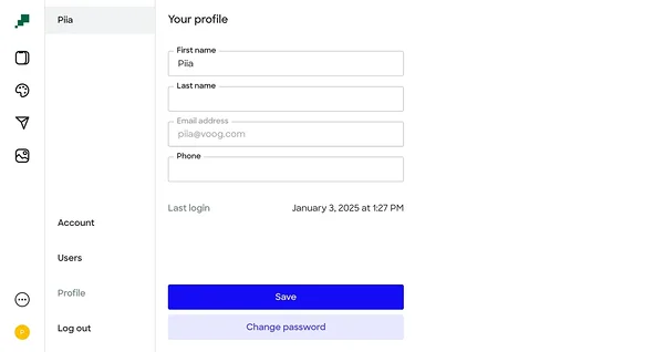 Profile settings in Edicy admin view