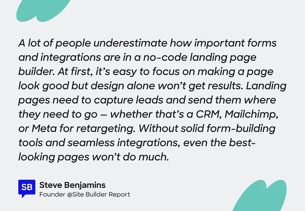 SME quote on the importance of integrations when choosing a no-code landing page builder