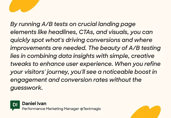 SME quote on A/B testing landing page elements