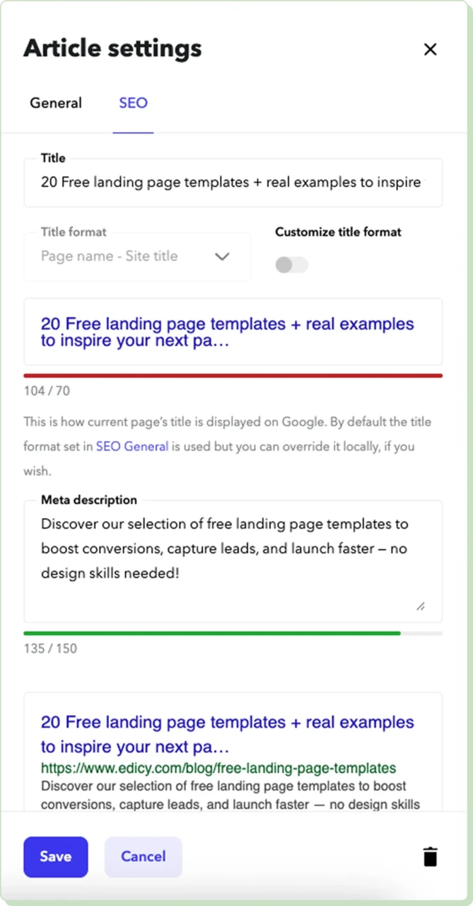 Adding title tags and meta descriptions as landing page optimization techniques