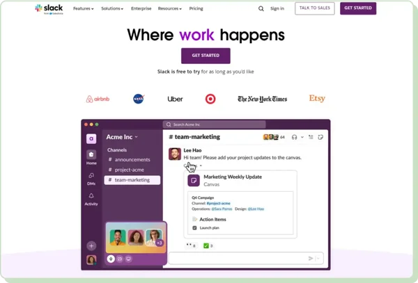 Slack landing page