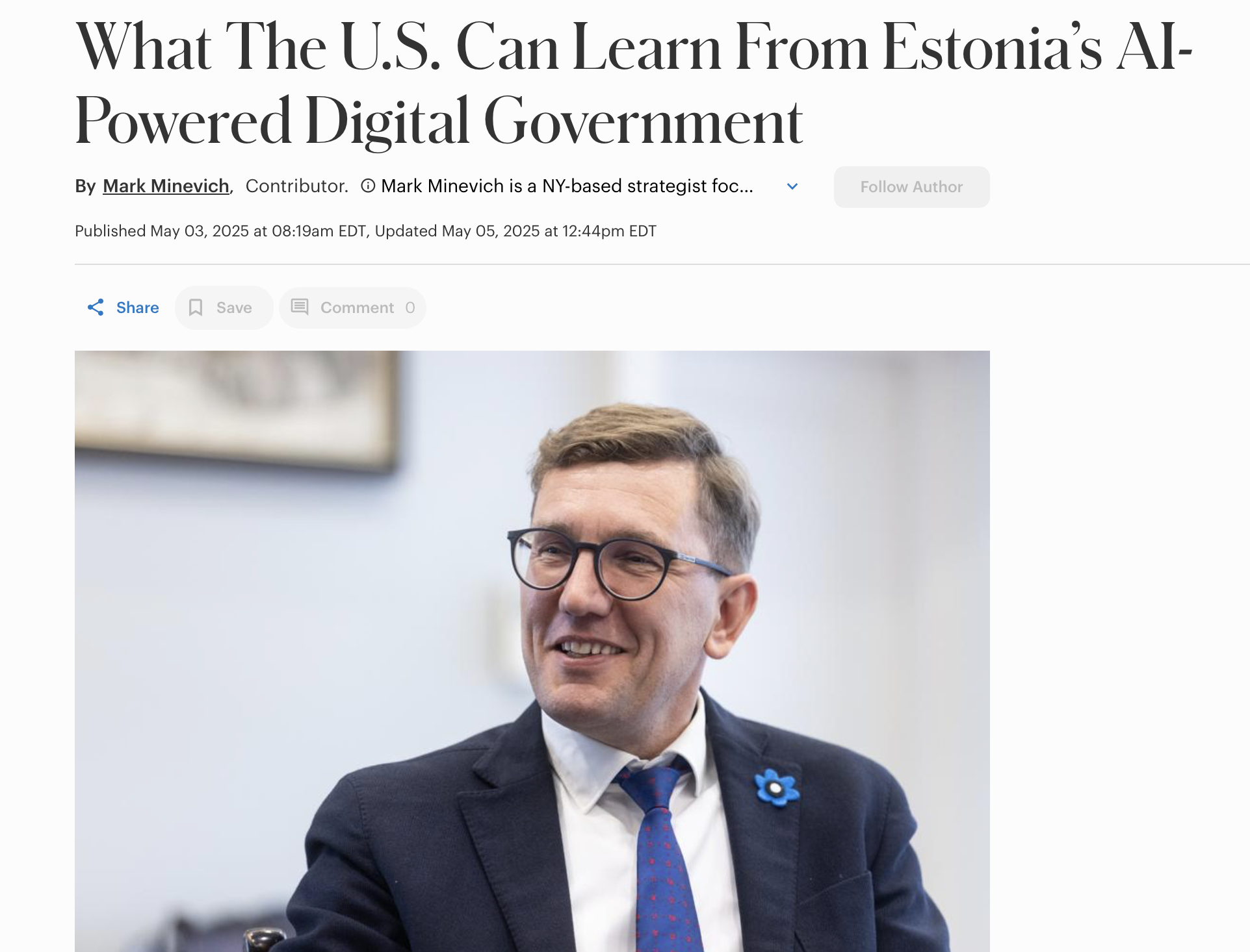 Forbes: Estonia's approach to artificial intelligence serves as a model for the USA
